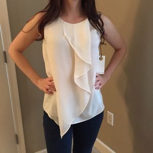 White Ruffled Semi-Sheer Blouse S
